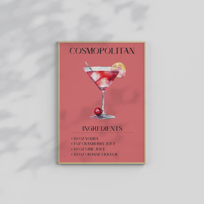 Cosmopolitan, Cosmopolitan Print, Cocktail Print, Bar Decor, Cocktail Poster, Drink Sign, Trendy Wall Art, Alcohol Print, Alcohol Poster, Alcohol Decor