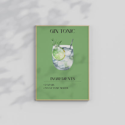 Gin Tonic, Gin Tonic Print, Cocktail Print, Bar Decor, Cocktail Poster, Drink Sign, Trendy Wall Art, Alcohol Print, Alcohol Poster, Alcohol Decor