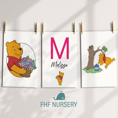 Winnie the Pooh Name Sign, Personalized Pooh and Friends Print, Custom Kids Wall Decor, Classic Nursery Art, Winnie the Pooh Print Set, Pooh Room Decor