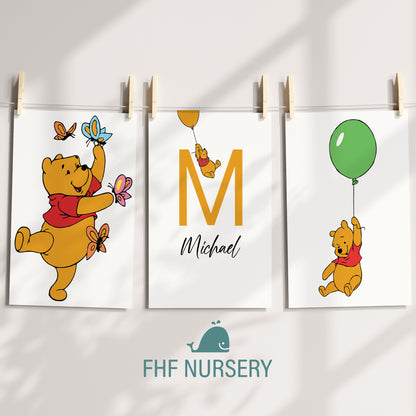 Winnie the Pooh Name Sign, Personalized Pooh and Friends Print, Custom Kids Wall Decor, Classic Nursery Art, Winnie the Pooh Print Set, Pooh Room Decor
