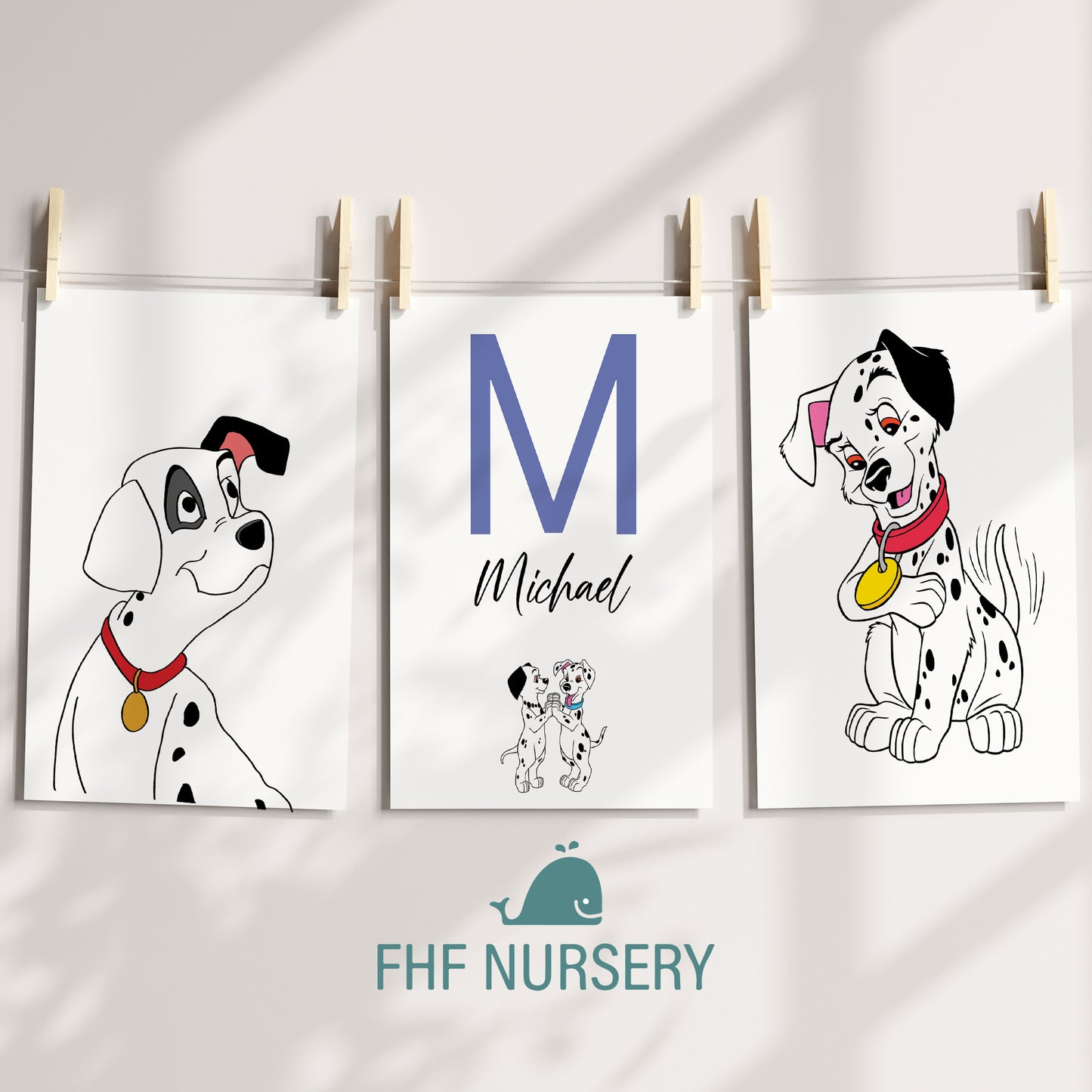 101 Dalmatians Name Sign, Personalized Dalmatian Puppies Print, Custom Kids Wall Decor, Disney Nursery Art, 101 Dalmatians Print Set, Puppy Room Decor