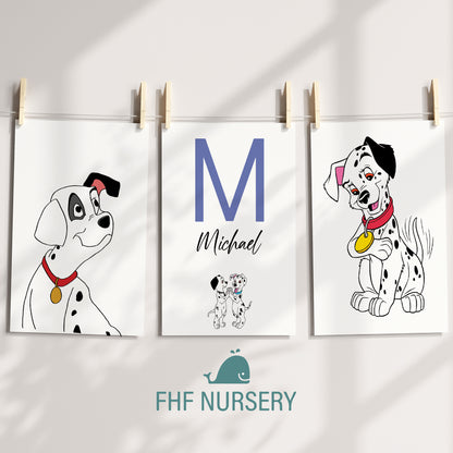 101 Dalmatians Name Sign, Personalized Dalmatian Puppies Print, Custom Kids Wall Decor, Disney Nursery Art, 101 Dalmatians Print Set, Puppy Room Decor