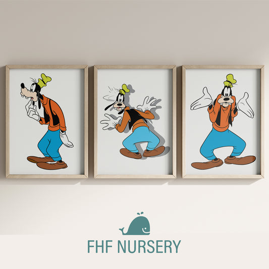 Goofy Print Set, Watercolor Cartoon Art, Disney Wall Decor, Nursery Posters, Kids Room Art, Classic Disney Character