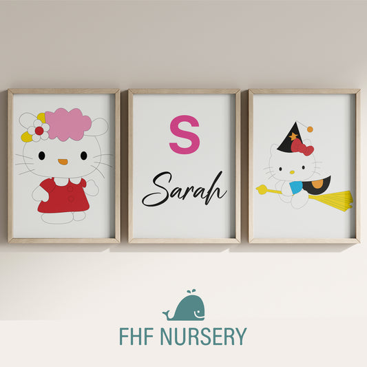 Hello Kitty Name Sign, Personalized Hello Kity, Custom Kids Wall Decor, Kawaii Nursery Print, Helo Kitty Print Set