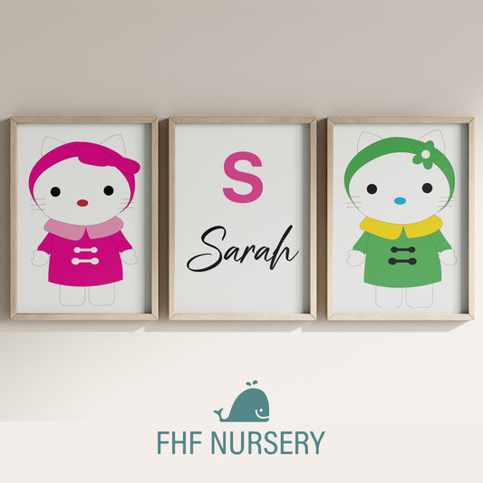 Hello Kitty Name Sign, Personalized Hello Kity, Custom Kids Wall Decor, Kawaii Nursery Print, Helo Kitty Print Set