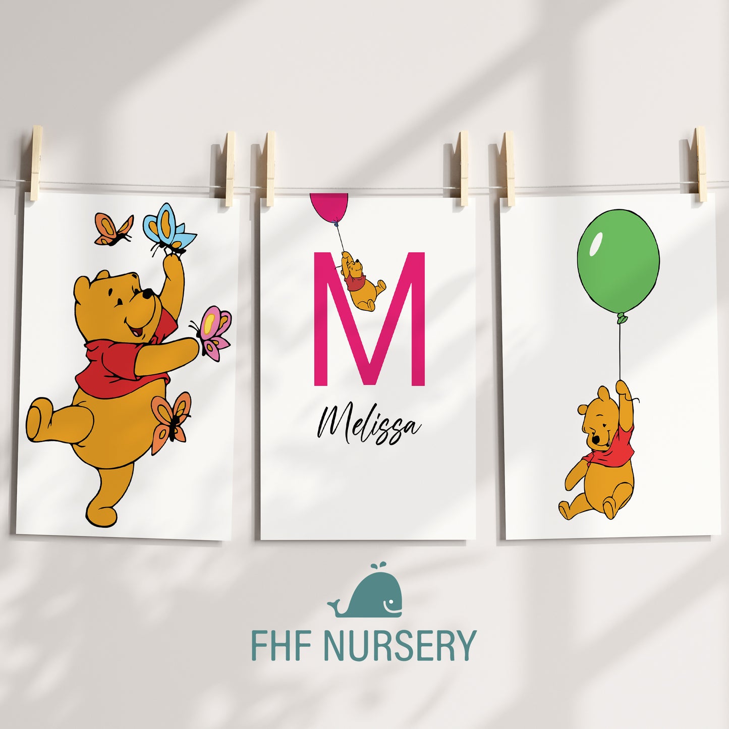 Winnie the Pooh Name Sign, Personalized Pooh and Friends Print, Custom Kids Wall Decor, Classic Nursery Art, Winnie the Pooh Print Set, Pooh Room Decor