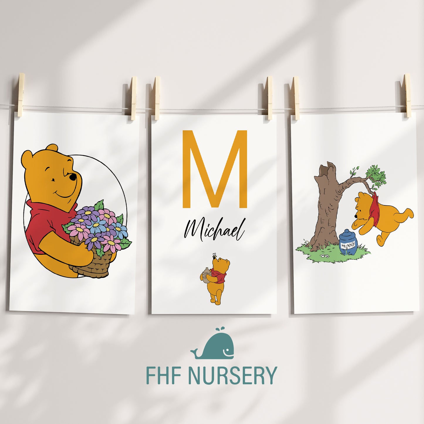 Winnie the Pooh Name Sign, Personalized Pooh and Friends Print, Custom Kids Wall Decor, Classic Nursery Art, Winnie the Pooh Print Set, Pooh Room Decor