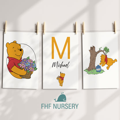 Winnie the Pooh Name Sign, Personalized Pooh and Friends Print, Custom Kids Wall Decor, Classic Nursery Art, Winnie the Pooh Print Set, Pooh Room Decor