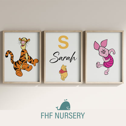 Personalized Winnie the Pooh Name Sign, Custom Nursery Art, Pooh Bear Print, Watercolor Kids Room Decor, Disney Character Poster