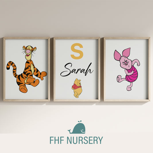 Personalized Winnie the Pooh Name Sign, Custom Nursery Art, Pooh Bear Print, Watercolor Kids Room Decor, Disney Character Poster