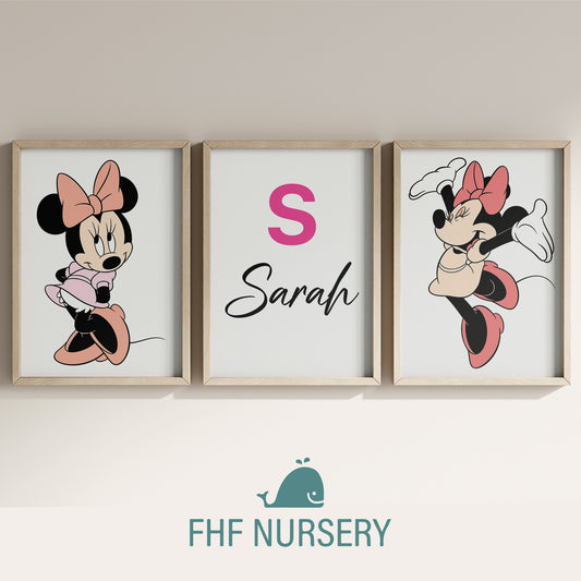 Personalized Mickey & Minnie Mouse Name Sign, Custom Cowboy Print Set, Watercolor Nursery Decor, Baby Room Art, Cartoon Name Poster, Kids Wall Decor