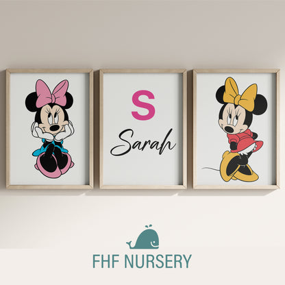 Custom Minnie Mouse Print, Personalized Name Sign, Minnie Nursery Art, Baby Room Decor, Kids Wall Art, Cartoon Character Poster