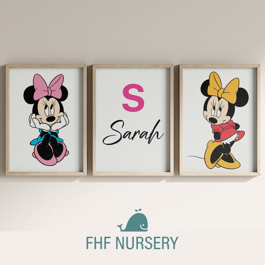 Custom Minnie Mouse Print, Personalized Name Sign, Minnie Nursery Art, Baby Room Decor, Kids Wall Art, Cartoon Character Poster