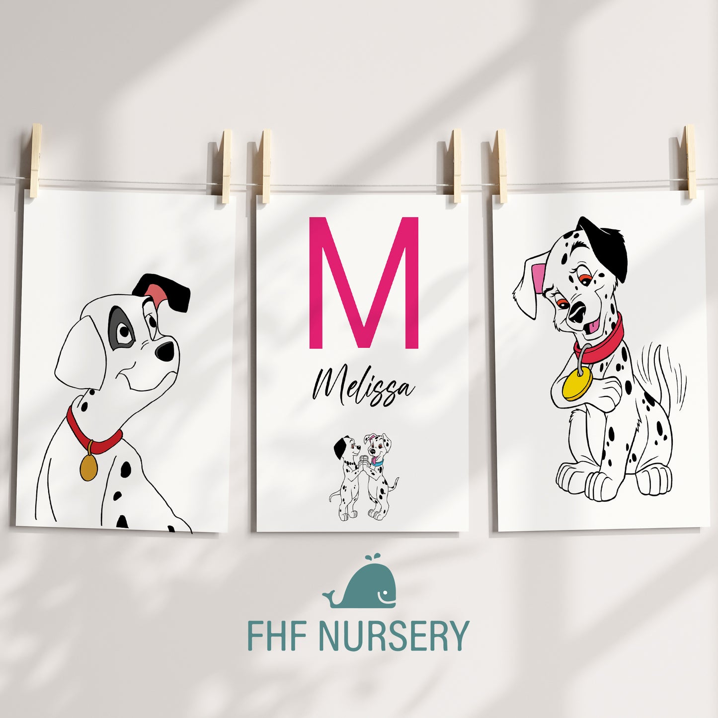 101 Dalmatians Name Sign, Personalized Dalmatian Puppies Print, Custom Kids Wall Decor, Disney Nursery Art, 101 Dalmatians Print Set, Puppy Room Decor