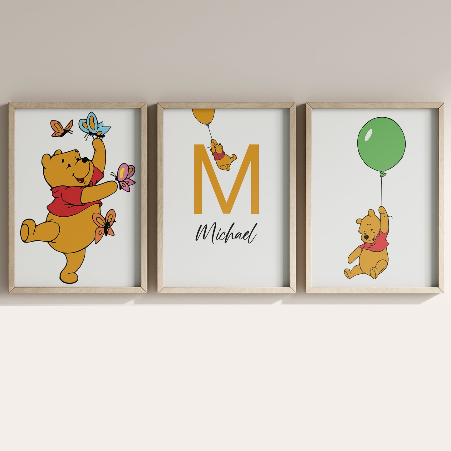Winnie the Pooh Name Sign, Personalized Pooh and Friends Print, Custom Kids Wall Decor, Classic Nursery Art, Winnie the Pooh Print Set, Pooh Room Decor