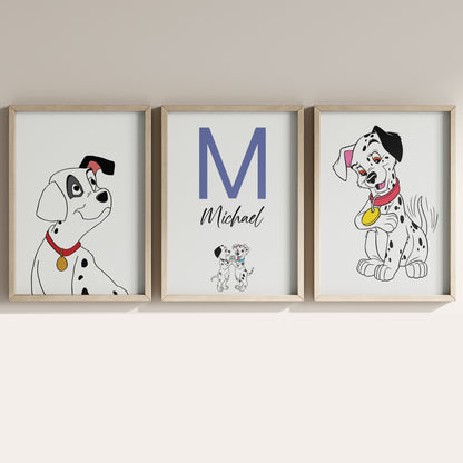 101 Dalmatians Name Sign, Personalized Dalmatian Puppies Print, Custom Kids Wall Decor, Disney Nursery Art, 101 Dalmatians Print Set, Puppy Room Decor