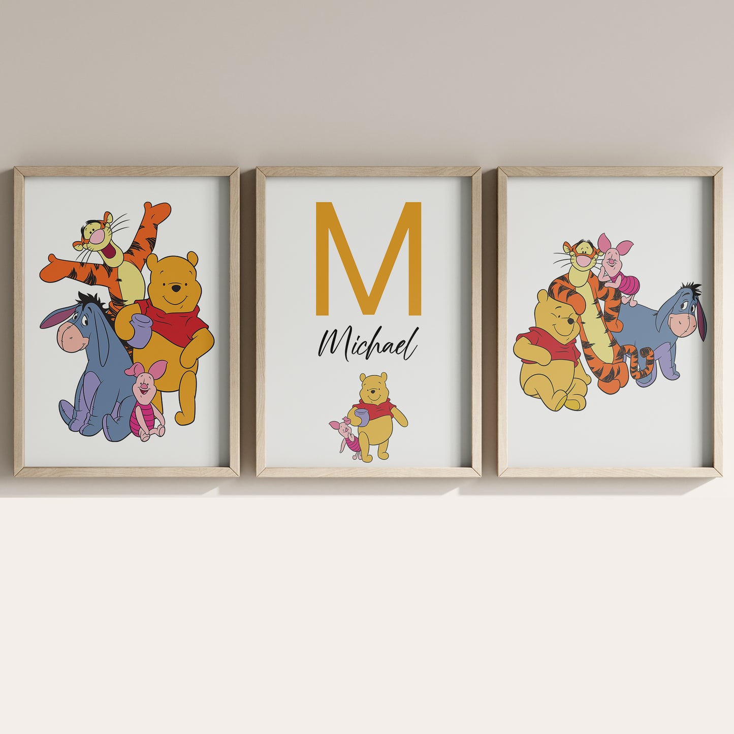 Winnie the Pooh Name Sign, Personalized Pooh and Friends Print, Custom Kids Wall Decor, Classic Nursery Art, Winnie the Pooh