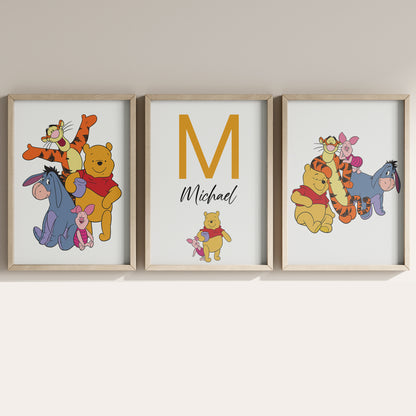 Winnie the Pooh Name Sign, Personalized Pooh and Friends Print, Custom Kids Wall Decor, Classic Nursery Art, Winnie the Pooh