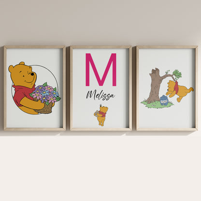 Winnie the Pooh Name Sign, Personalized Pooh and Friends Print, Custom Kids Wall Decor, Classic Nursery Art, Winnie the Pooh Print Set, Pooh Room Decor