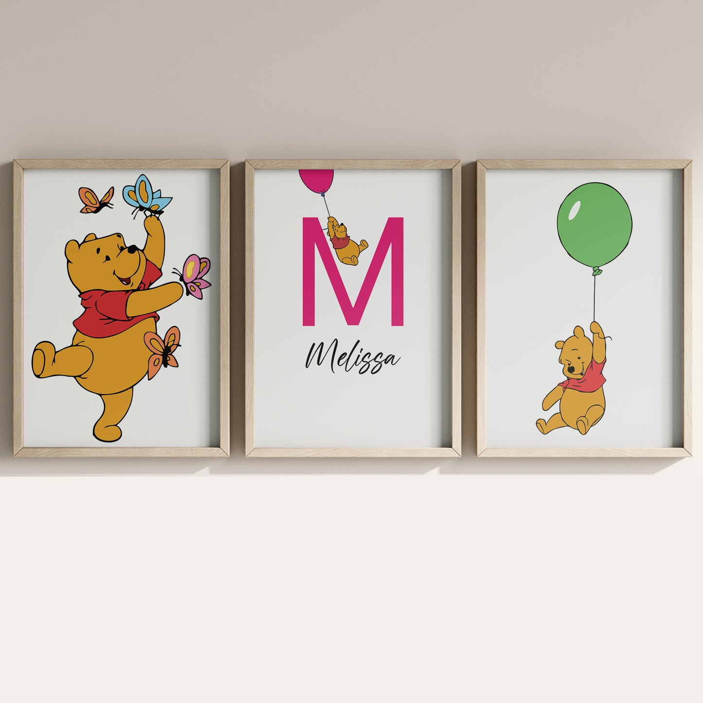Winnie the Pooh Name Sign, Personalized Pooh and Friends Print, Custom Kids Wall Decor, Classic Nursery Art, Winnie the Pooh Print Set, Pooh Room Decor