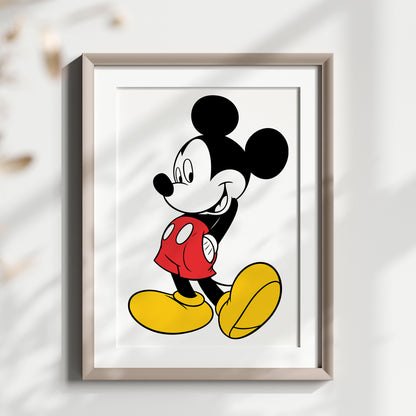 Personalized Mickey Mouse Name Sign Print, Custom Disney Nursery Art, Mickey Print Set, Kids Room Wall Decor, Cartoon Character Watercolor Poster