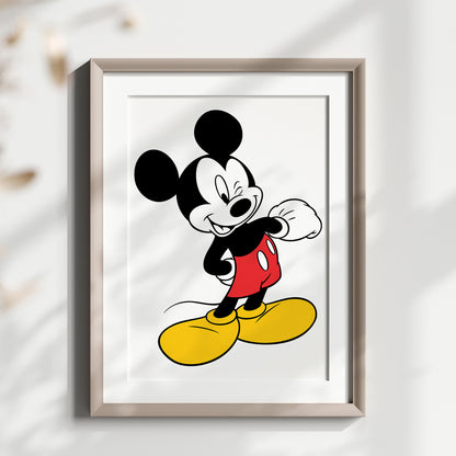 Personalized Mickey Mouse Name Sign Print, Custom Disney Nursery Art, Mickey Print Set, Kids Room Wall Decor, Cartoon Character Watercolor Poster