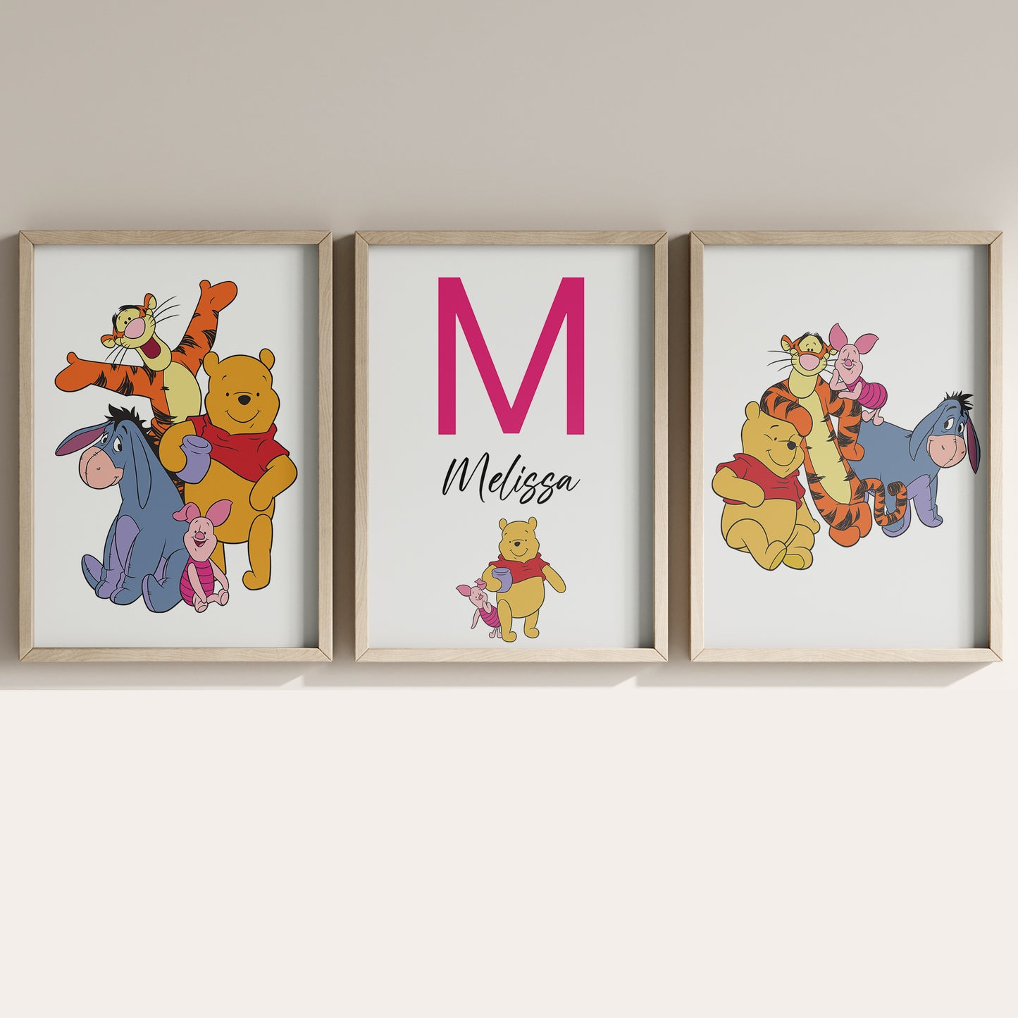 Winnie the Pooh Name Sign, Personalized Pooh and Friends Print, Custom Kids Wall Decor, Classic Nursery Art, Winnie the Pooh