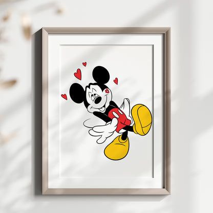 Personalized Mickey Mouse Name Sign Print, Custom Disney Nursery Art, Mickey Print Set, Kids Room Wall Decor, Cartoon Character Watercolor Poster