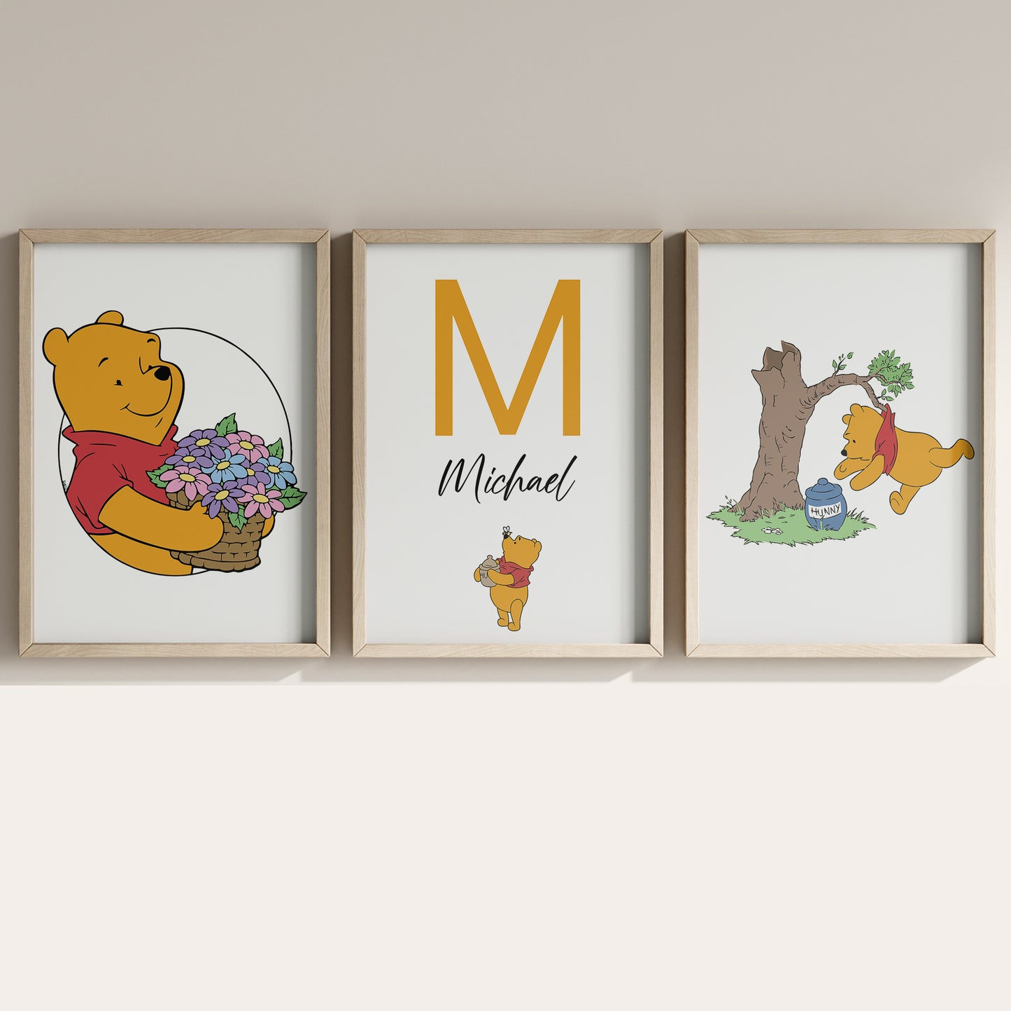 Winnie the Pooh Name Sign, Personalized Pooh and Friends Print, Custom Kids Wall Decor, Classic Nursery Art, Winnie the Pooh Print Set, Pooh Room Decor