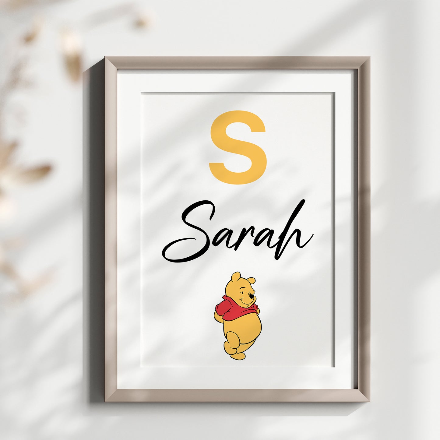 Personalized Winnie the Pooh Name Sign, Custom Nursery Art, Pooh Bear Print, Watercolor Kids Room Decor, Disney Character Poster