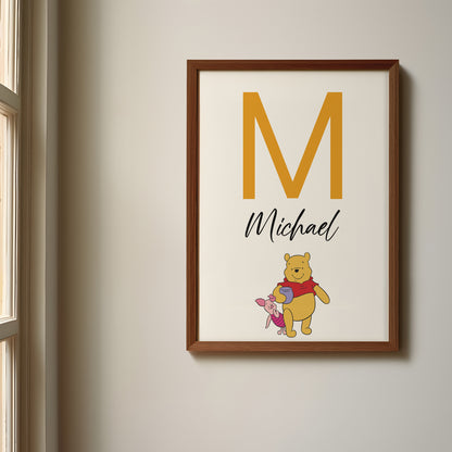 Winnie the Pooh Name Sign, Personalized Pooh and Friends Print, Custom Kids Wall Decor, Classic Nursery Art, Winnie the Pooh