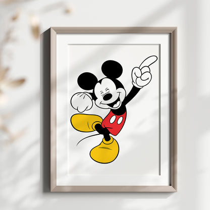 Personalized Mickey Mouse Name Sign Print, Custom Disney Nursery Art, Mickey Print Set, Kids Room Wall Decor, Cartoon Character Watercolor Poster
