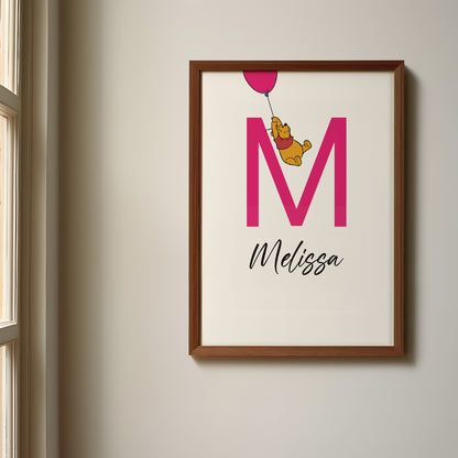 Winnie the Pooh Name Sign, Personalized Pooh and Friends Print, Custom Kids Wall Decor, Classic Nursery Art, Winnie the Pooh Print Set, Pooh Room Decor
