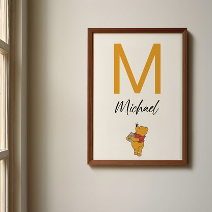 Winnie the Pooh Name Sign, Personalized Pooh and Friends Print, Custom Kids Wall Decor, Classic Nursery Art, Winnie the Pooh Print Set, Pooh Room Decor