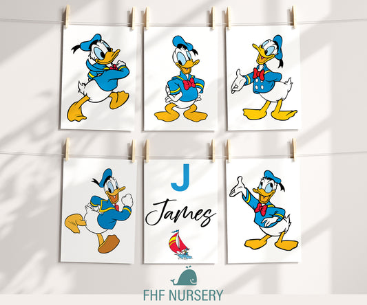 Personalized Duffy Duck Name Sign, Custom Duffy Duck Birthday Print Set, Watercolor Nursery Decor, Baby Room Art, Cartoon Name Poster, Kids Wall Decor