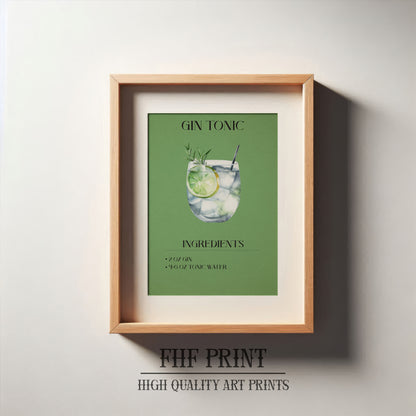 Gin Tonic, Gin Tonic Print, Cocktail Print, Bar Decor, Cocktail Poster, Drink Sign, Trendy Wall Art, Alcohol Print, Alcohol Poster, Alcohol Decor