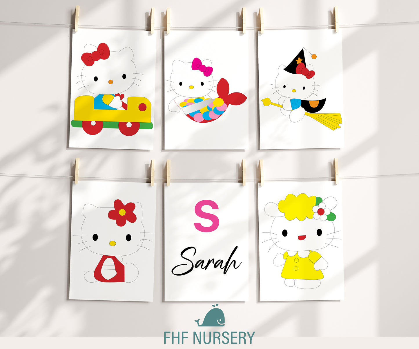 Hello Kitty Name Sign, Personalized Sanrio Art, Custom Kids Wall Decor, Kawaii Nursery Print, Helo Kitty Print Set