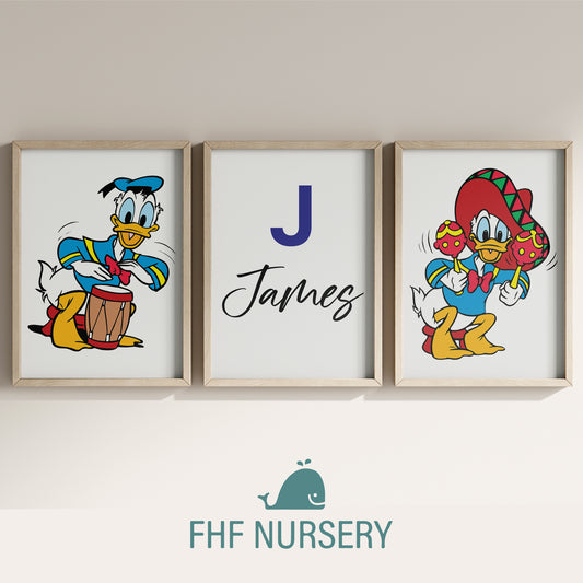 Personalized Duffy Duck Name Sign, Custom Cowboy Duffy Duck Print Set, Watercolor Nursery Decor, Baby Room Art, Cartoon Name Poster, Kids Wall Decor