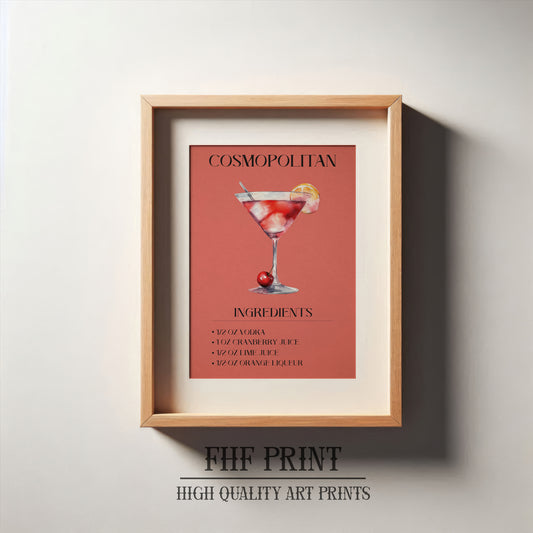 Cosmopolitan, Cosmopolitan Print, Cocktail Print, Bar Decor, Cocktail Poster, Drink Sign, Trendy Wall Art, Alcohol Print, Alcohol Poster, Alcohol Decor