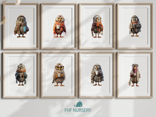 Cozy Reading Owl Art, Whimsical Watercolor Owl Prints, Fall Book Lover Decor, Autumn Library Nursery Wall Art, Scholarly Bookish Vibes, Seasonal Storytime Poster
