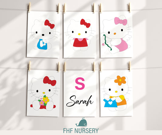 Hello Kitty Name Sign, Personalized Hello Kity, Custom Kids Wall Decor, Kawaii Nursery Print, Helo Kitty Print Set