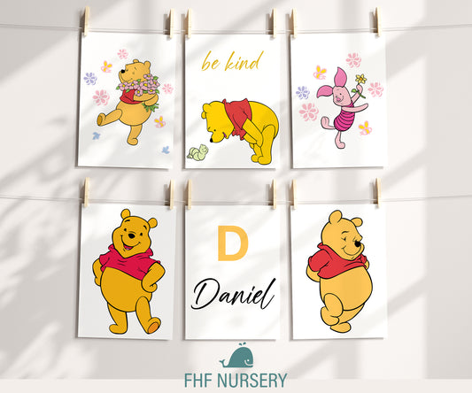 Personalized Winnie the Pooh Name Sign, Custom Nursery Art, Pooh Bear Print, Watercolor Kids Room Decor, Disney Character Poster