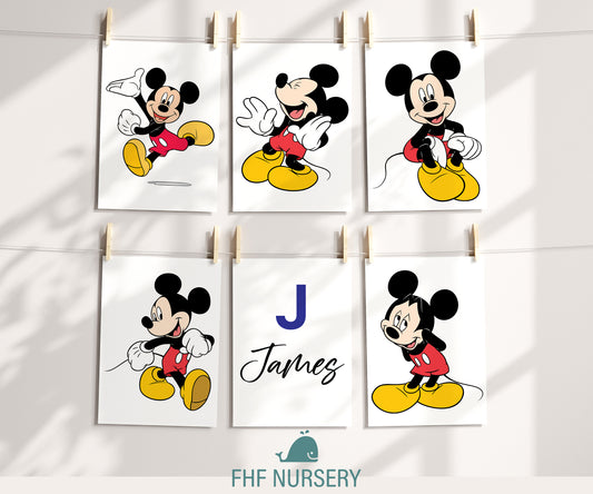 Personalized Mickey Mouse Name Sign, Custom Mickey Print, Watercolor Disney Nursery Art, Kids Room Wall Decor, Cartoon Character Poster