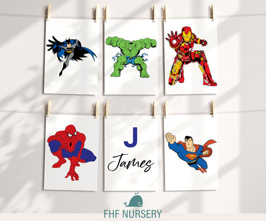 Personalized Superhero Art, Custom Marvel Avengers Print, Kids Name Sign, Heroic Nursery Decor, Watercolor Wall Art, Custom Superhero Print