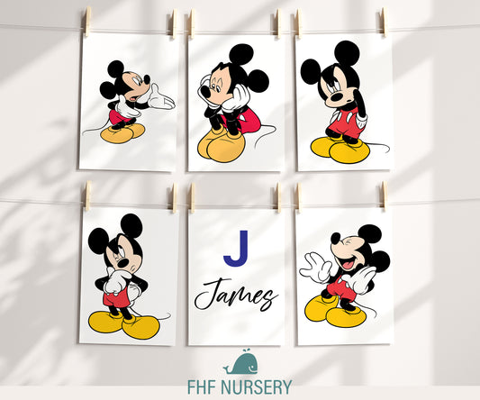 Personalized Mickey Mouse Name Sign, Custom Mickey Print, Watercolor Disney Nursery Art, Kids Room Wall Decor, Cartoon Character Poster