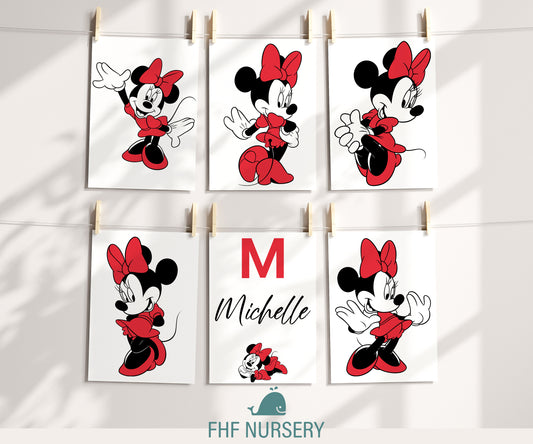 Custom Minnie Mouse Print, Personalized Name Sign, Minnie Nursery Art, Baby Room Decor, Kids Wall Art, Cartoon Character Poster
