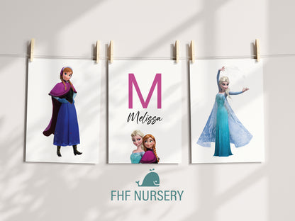 Frozen Name Sign, Personalized Elsa and Anna Print, Custom Kids Wall Decor, Disney Nursery Art, Frozen Sisters Print Set, Elsa Room Decor