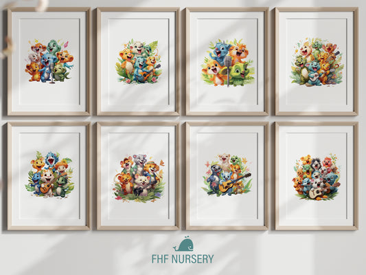 Cute Tropical Animals, Singing Jungle Friends, Whimsical Nursery Art, Watercolor Animal Decor, Playful Monkey, Singing Parrot Print, Tropical Wall Art, Cuddly Animal Poster, Soft Color Nursery, Jungle Friends, Kids Room Decor