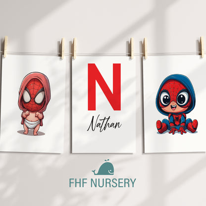 Baby Spiderman Name Sign, Personalized Spidey Print, Custom Kids Wall Decor, Marvel Nursery Art, Young Spiderman Print Set, Baby Spiderman Room Decor