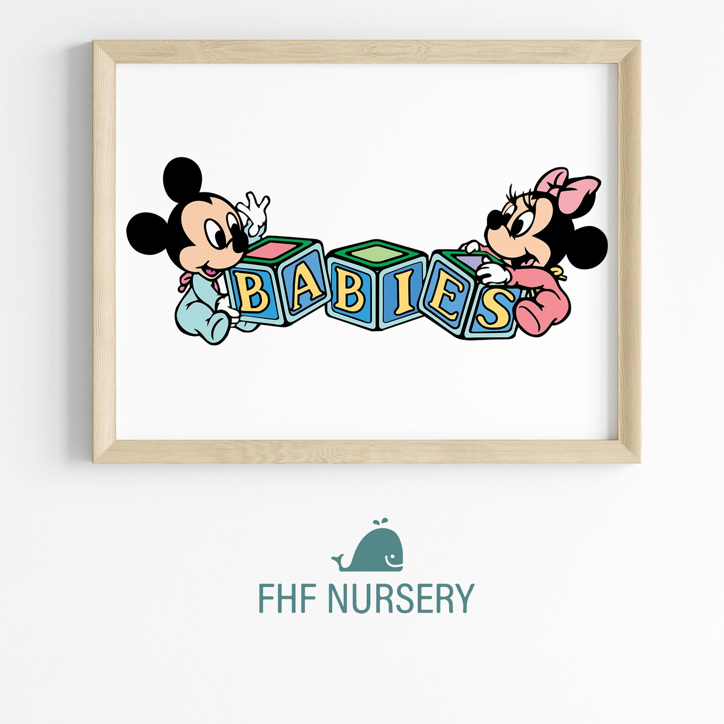 Baby Mickey Mouse Print, Baby Minnie Mouse Print, Disney Babies Set, Watercolor Cartoon Art, Nursery Wall Decor, Kids Room Posters